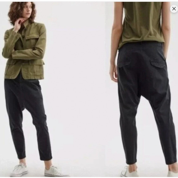 Nili Lotan 6 Slouchy Paris Pants $345 Cotton Drop Crotch Crop Washed Black - Picture 4 of 9